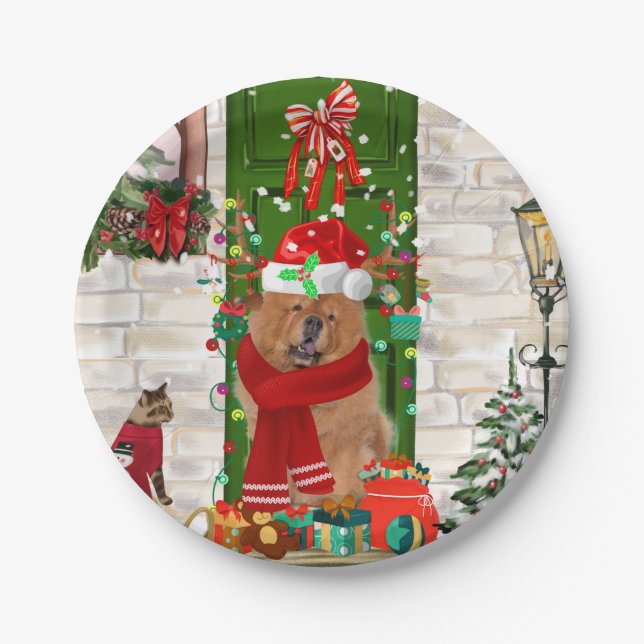 Plato De Papel Navidades Chow Chow Dog (Anverso)