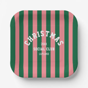 Plato De Papel Navidades Club Social Green Pink Candy Stripes