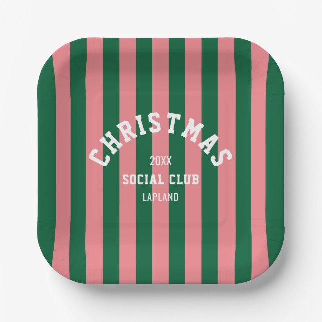 Plato De Papel Navidades Club Social Green Pink Candy Stripes (Anverso)