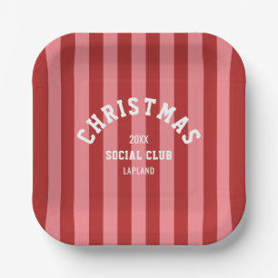 Plato De Papel Navidades Club Social Red Pink Candy Stripes