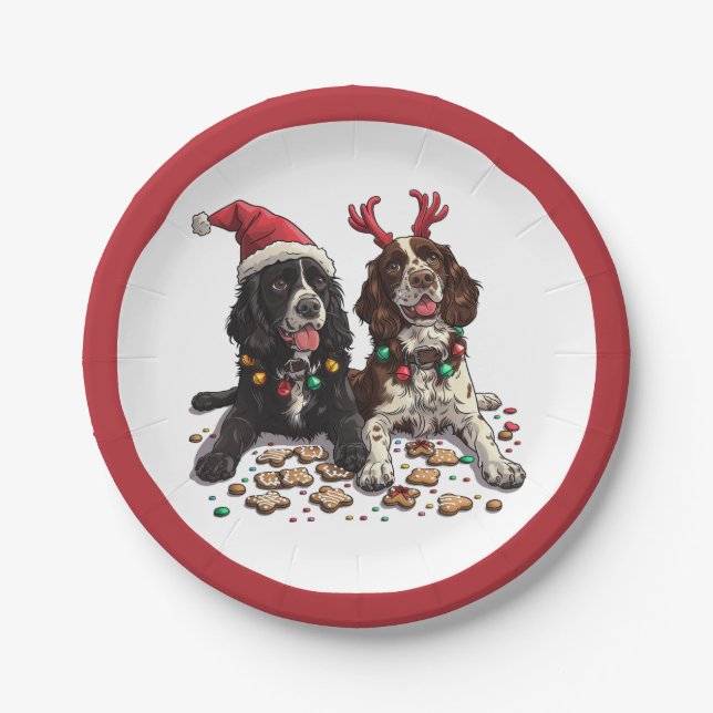 Plato De Papel Navidades Cocker Spaniel Dogs (Anverso)