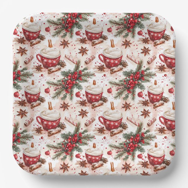 Plato De Papel Navidades cómodos Cacao caliente (Anverso)