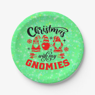 Plato De Papel Navidades con mis gnomos - Gracioso Verde Rojo7"