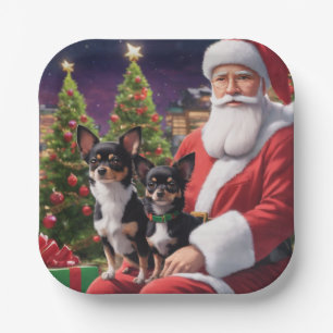 Plato De Papel Navidades con un perro chihuahua feliz