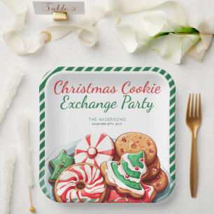 Plato De Papel Navidades Cookie Exchange Fiesta Festividad Verde