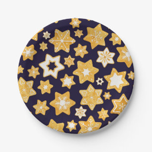 Plato De Papel Navidades Cookie Wreath con fondo azul marino