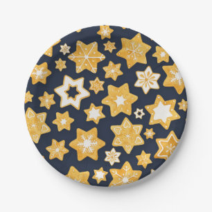 Plato De Papel Navidades Cookie Wreath con fondo gris azul