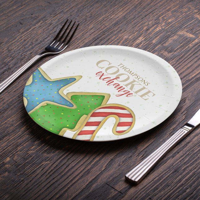 Plato De Papel Navidades Cookies Whimsical Sweet Holiday Cute Div (Watercolor Christmas colorful cookie cutouts custom paper plate. )