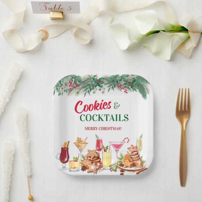 Plato De Papel Navidades Cookies y cócteles Fiesta de vacaciones (Boda)