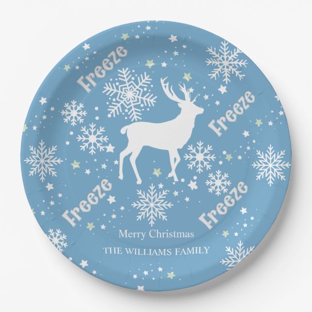Plato De Papel Navidades Copos de nieve Placa de papel azul (Anverso)