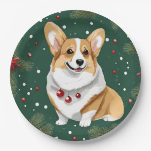 Plato De Papel Navidades Corgi Dog