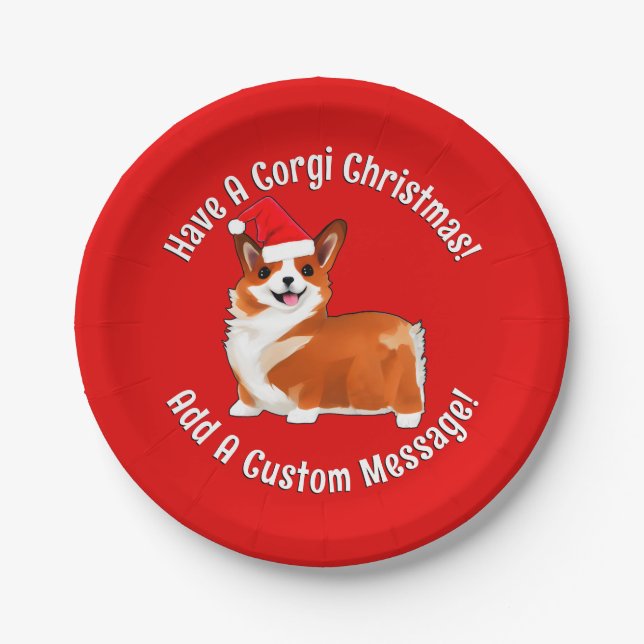 Plato De Papel Navidades Corgi Dog Con Santa Hat (Anverso)