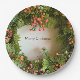 Plato De Papel Navidades coronaron con bayas pequeñas