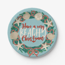 Plato De Papel Navidades Costero de la corona de la concha tropic