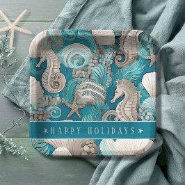 Plato De Papel Navidades costeros Patrón audaz de caballito de ma