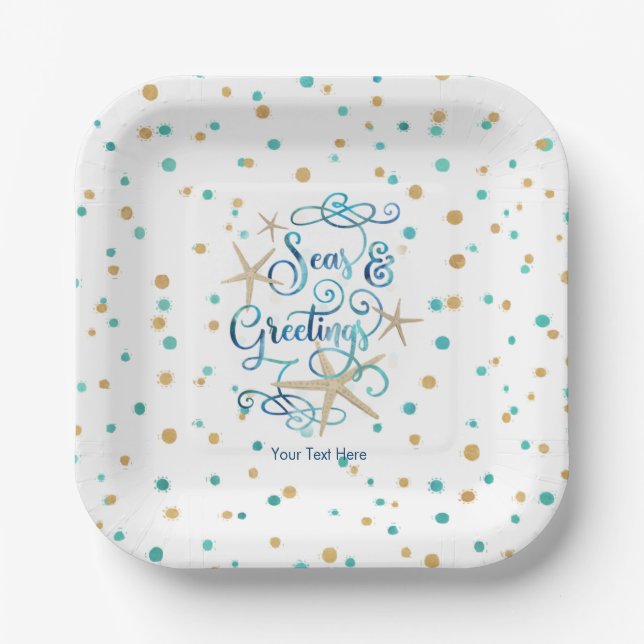Plato De Papel Navidades costeros SEAsons Greetings Dots Fiesta (Anverso)