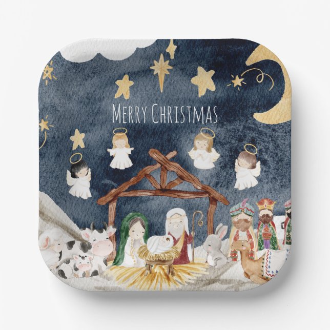 Plato De Papel Navidades cristianos personalizados Natividad infa (Anverso)