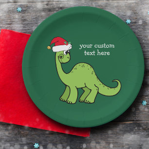 Plato De Papel Navidades curos Dinosaurio Santa Personalizado Fie