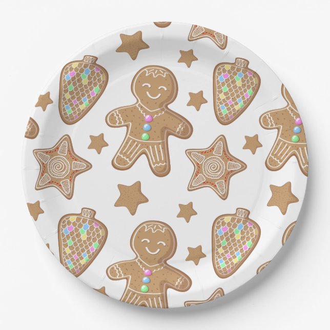 Plato De Papel Navidades Cute Gingerbread Patrón de Cookie (Anverso)