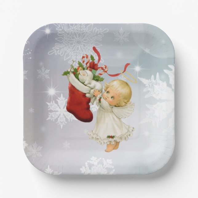 Plato De Papel Navidades Cute Placas De Papel Para Gatos Angel &  (Anverso)