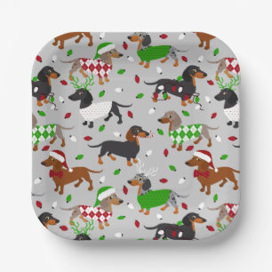 Plato De Papel Navidades Dachshund All Coats