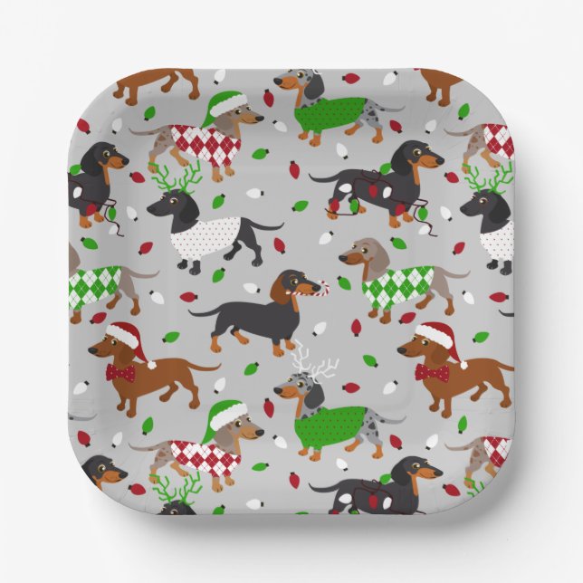 Plato De Papel Navidades Dachshund All Coats (Anverso)