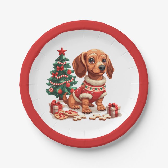 Plato De Papel Navidades Dachshund Dog Holiday Cookies (Anverso)