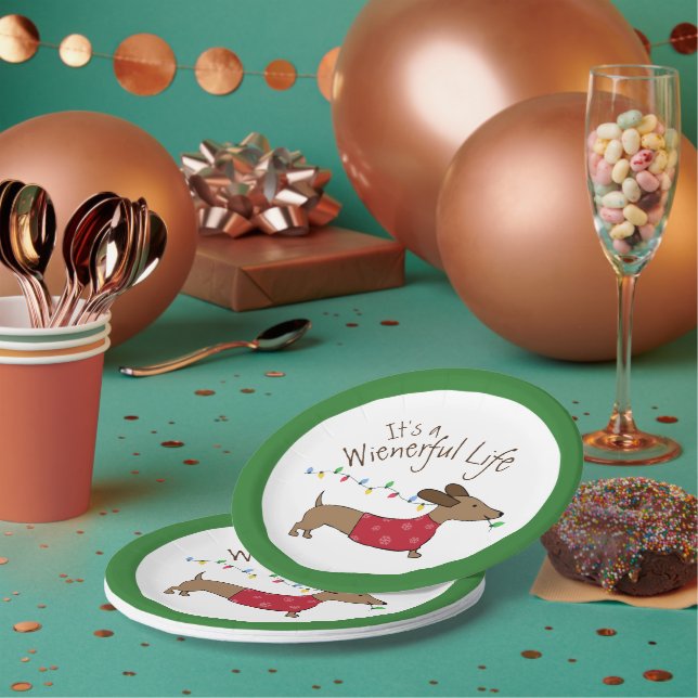 Plato De Papel Navidades Dachshund Postres Placas desechables (Multi)