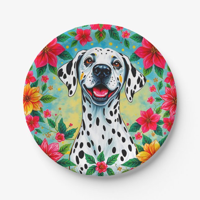 Plato De Papel NAVIDADES DALMACIÓN ~ Flores de perro ~ (Anverso)
