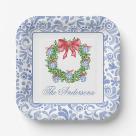 Plato De Papel Navidades de acuarela Chinoiserie Ornament Wreath