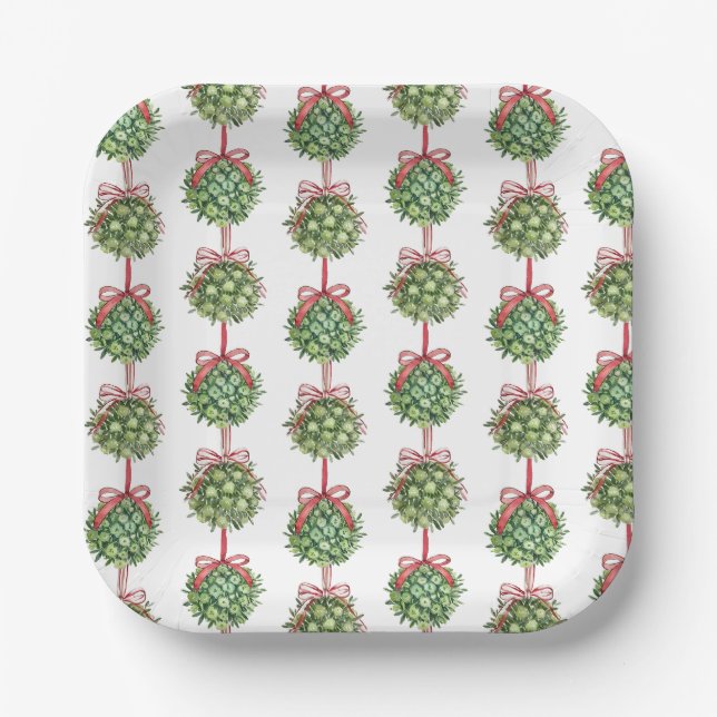 Plato De Papel Navidades de acuarela Coquette Mistletoe Placas (Anverso)