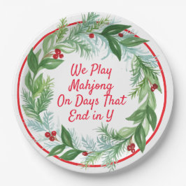 Plato De Papel Navidades de acuarela Holiday Wreath MAHJONG
