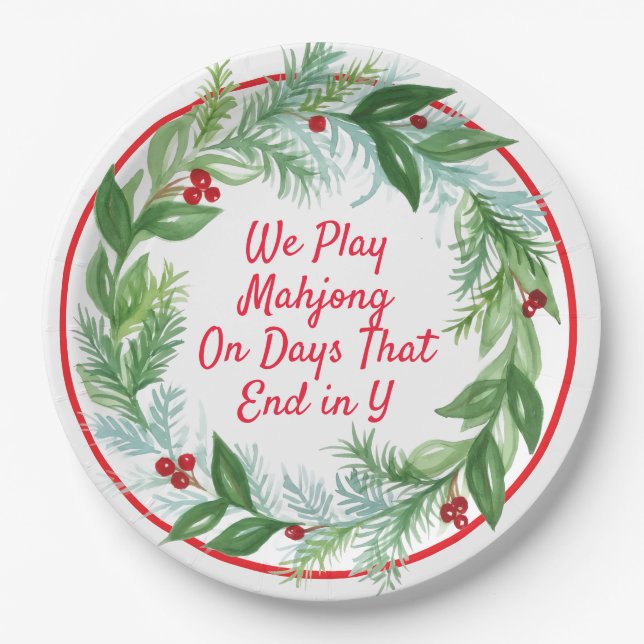 Plato De Papel Navidades de acuarela Holiday Wreath MAHJONG (Anverso)