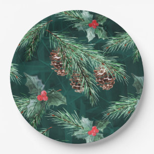 Plato De Papel Navidades de acuarela picar con conos