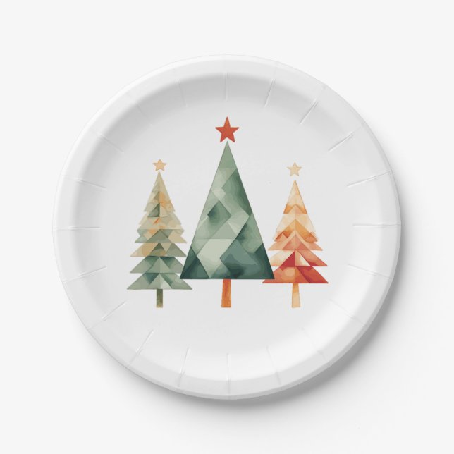 Plato De Papel Navidades de acuarela Pine Trees (Anverso)