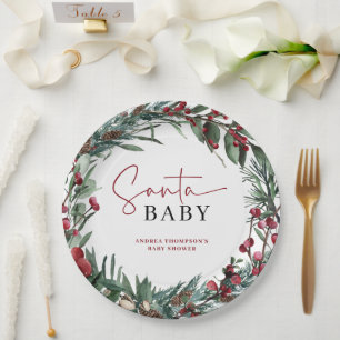 Plato De Papel Navidades de acuarela rusa Santa Baby Shower