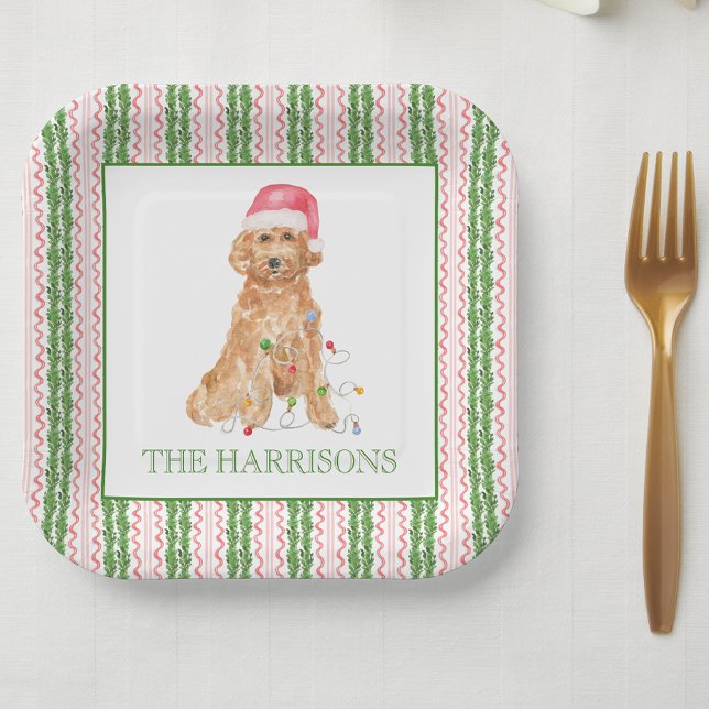 Plato De Papel Navidades de acuarela Santa Dog Personalizado (Subido por el creador)