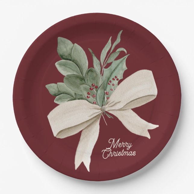 Plato De Papel Navidades de acuarela verde personalizado (Anverso)