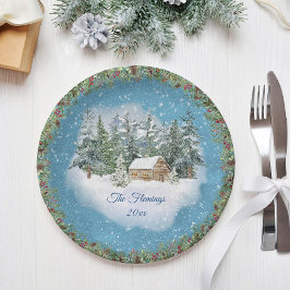 Plato De Papel Navidades de acuarela Woodland Winter Personalizad