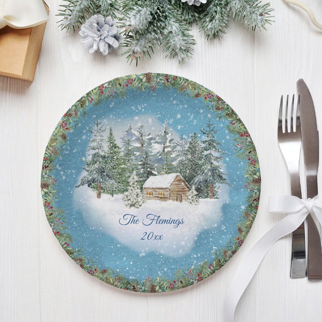 Plato De Papel Navidades de acuarela Woodland Winter Personalizad (Subido por el creador)