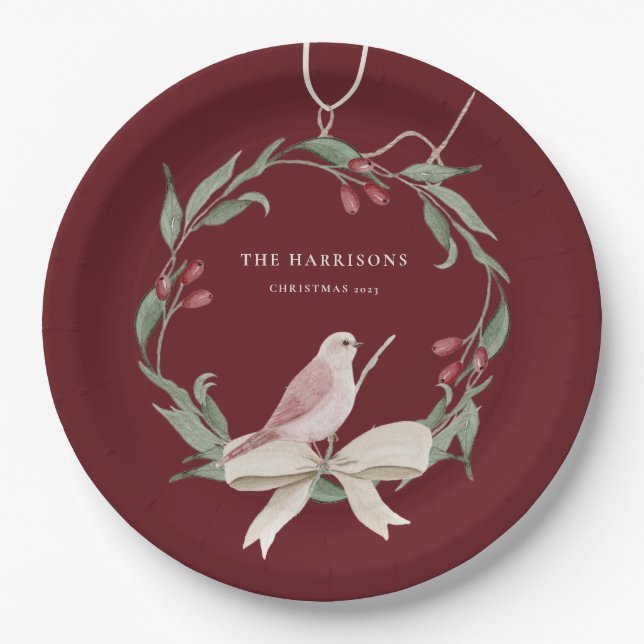 Plato De Papel Navidades de acuarela Wreath Personalizado (Anverso)