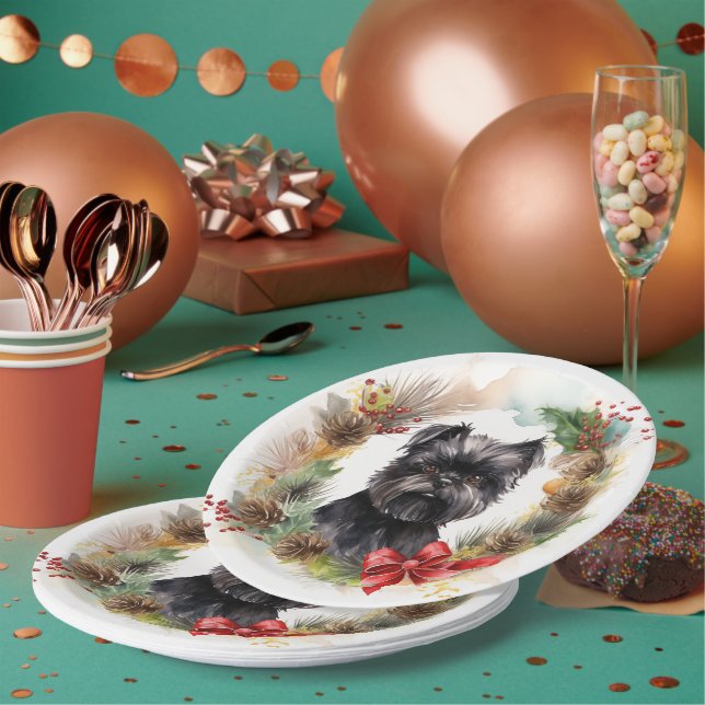 Plato De Papel Navidades de Affenpinscher Wreath Festive Pup (Multi)