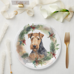Plato De Papel Navidades de Airedale Wreath Festive Pup
