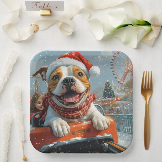 Plato De Papel Navidades de American Staffordshire Dog (Boda)