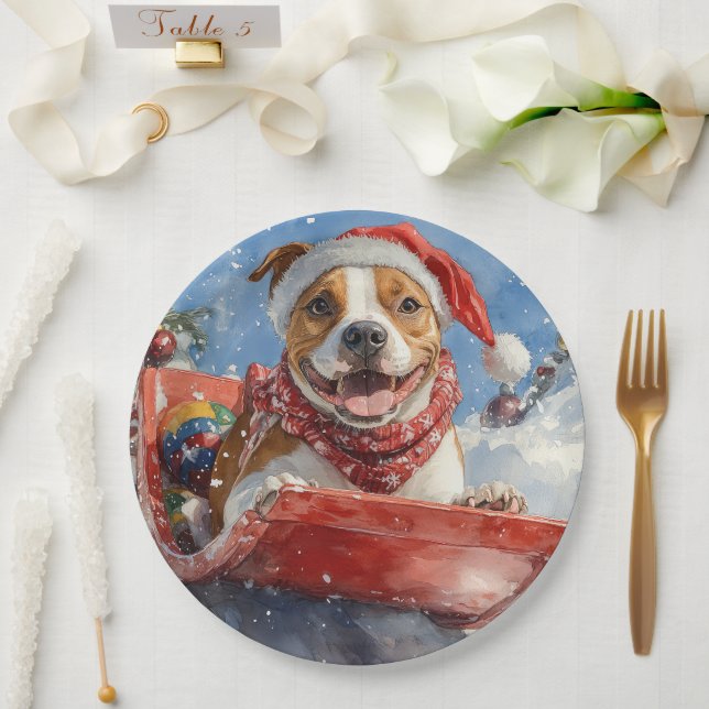 Plato De Papel Navidades de American Staffordshire en Sledge (Boda)