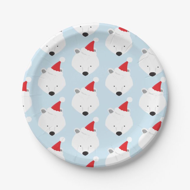 Plato De Papel Navidades de animales Polar Bear Santa Hat (Anverso)