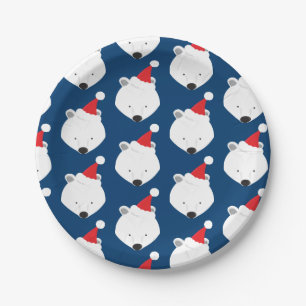 Plato De Papel Navidades de animales Polar Bear Santa Hat