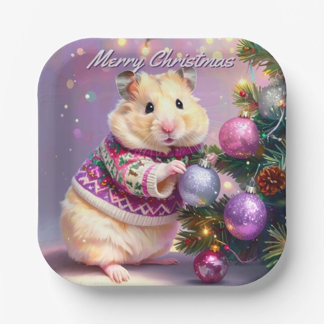 Plato De Papel Navidades de árbol decorativo de hámster (Anverso)
