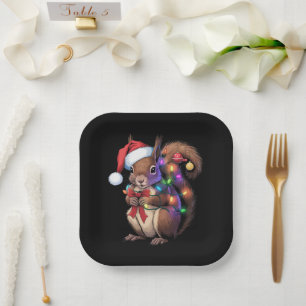 Plato De Papel Navidades de ardilla iluminan familia Fiesta de Na