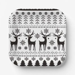 Plato De Papel Navidades de arte popular moderno reno